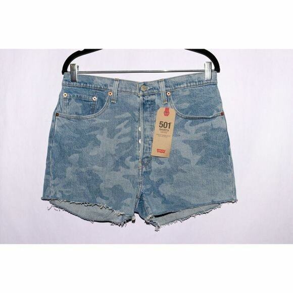 Levis 501 Red Tab Denim Short Womens 12 High Rise Button Fly Cut Off Summer NWT - Picture 2 of 7